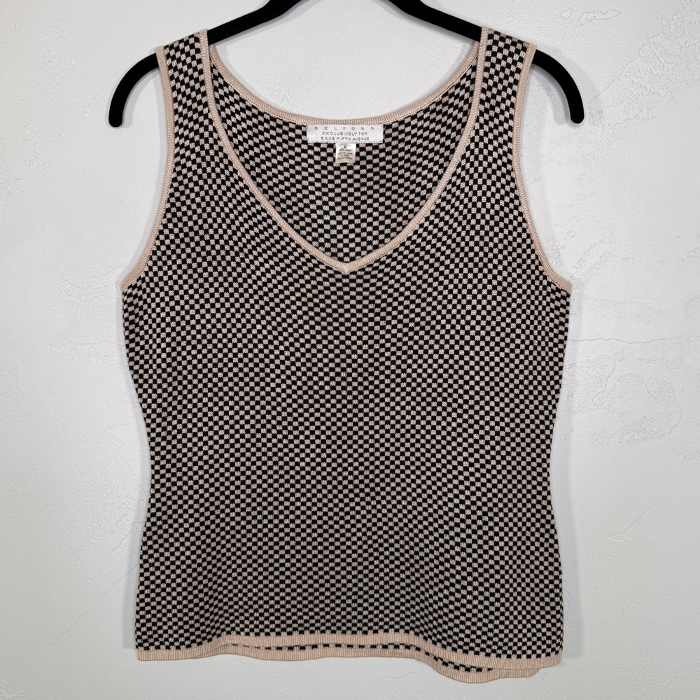 Vintage Belford Saks Fifth Avenue 100% Silk Checkered Pattern Sleeveless Top